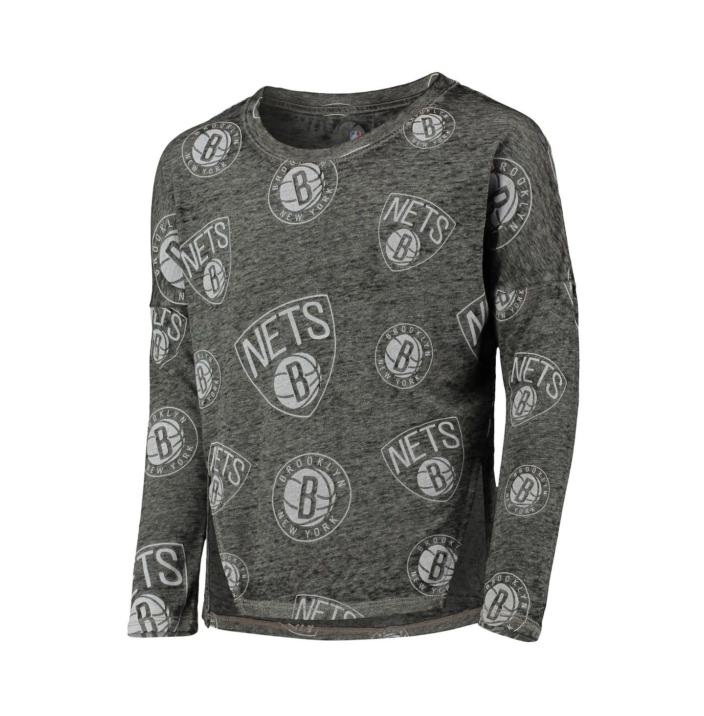 Футболка Outerstuff Heathered Black Brooklyn Nets Back in Action Long Sleeve для девочек — фото 3