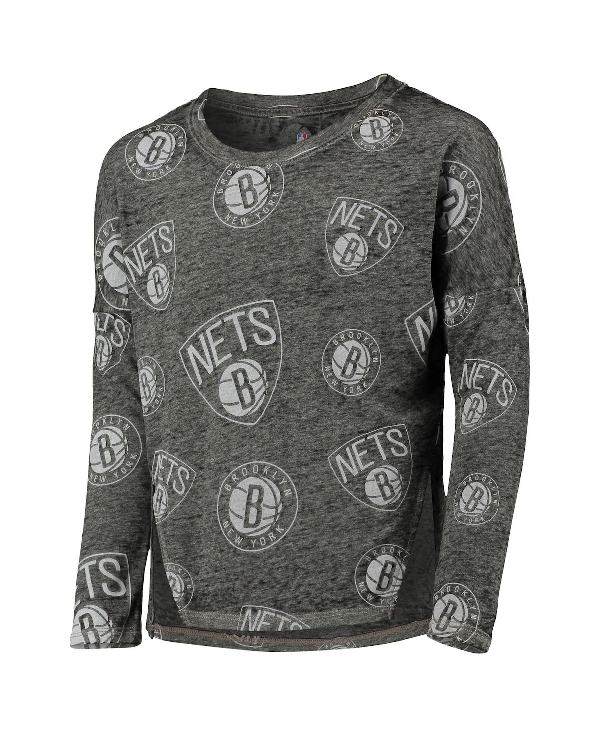 Shop Outerstuff Big Girls Heathered Black Brooklyn Nets Back In Action Long Sleeve T-shirt