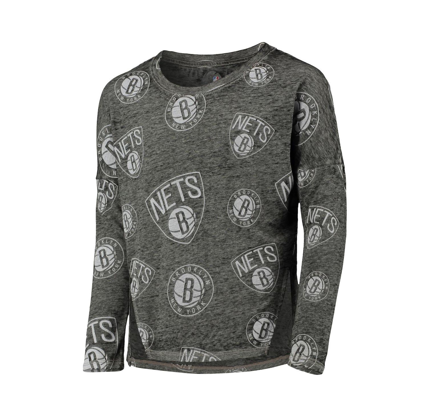 Big Girls Heathered Black Brooklyn Nets Back in Action Long Sleeve T-shirt