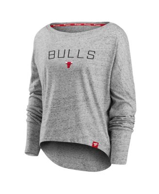 Women's Heathered Gray Chicago Bulls Nostalgia Off-The-Shoulder Long Sleeve T-shirt