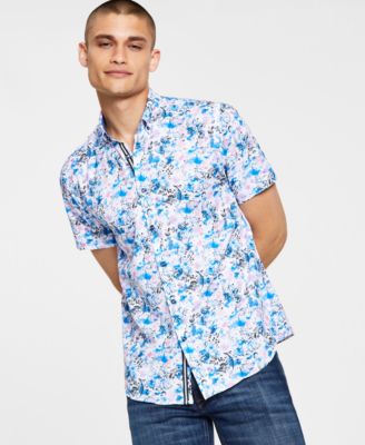 Society of Threads - Men's Slim-Fit Paisley-Floral Short-Sleeve Button-Up Shirt