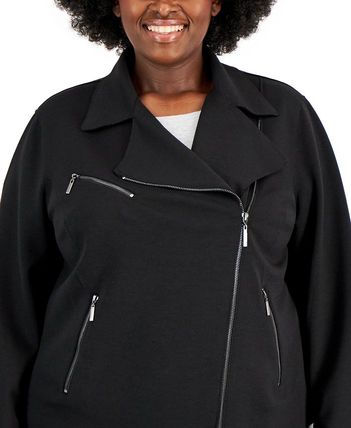 Anne Klein Plus Size ZipFront Scuba Crepe MotoStyle Jacket Macy's
