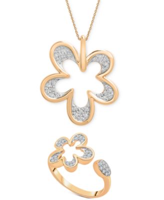Diamond Flower Pendant Necklace Cuff Ring Collection In 14k Gold Created For Macys