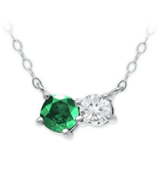 Green Quartz & Cubic Zirconia Two-Stone Pendant Necklace, 16" + 2" extender