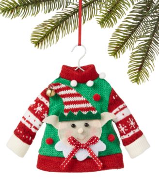 Holiday Lane Santa s Favorite Knit Sweater with Elf Head Ornament Created for Macy s Macy s