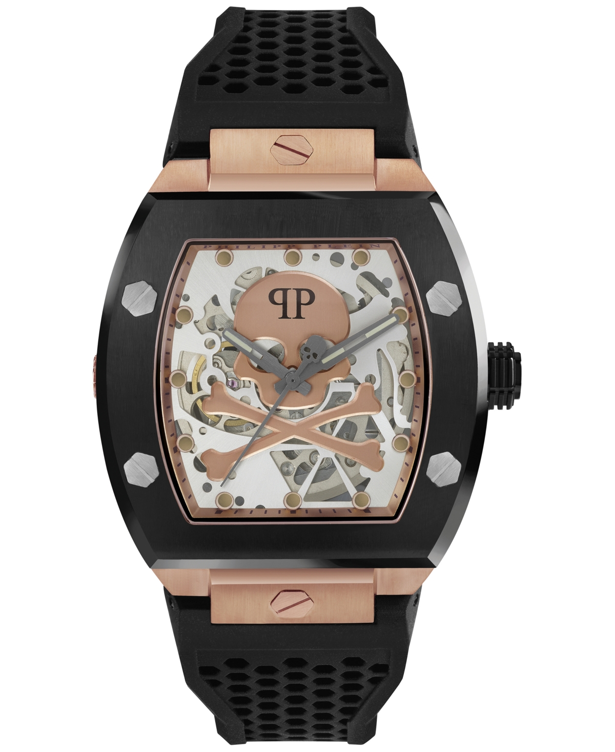 Philipp Plein Men's Automatic The $keleton Black Silicone Strap Watch 44mm In Two Tone