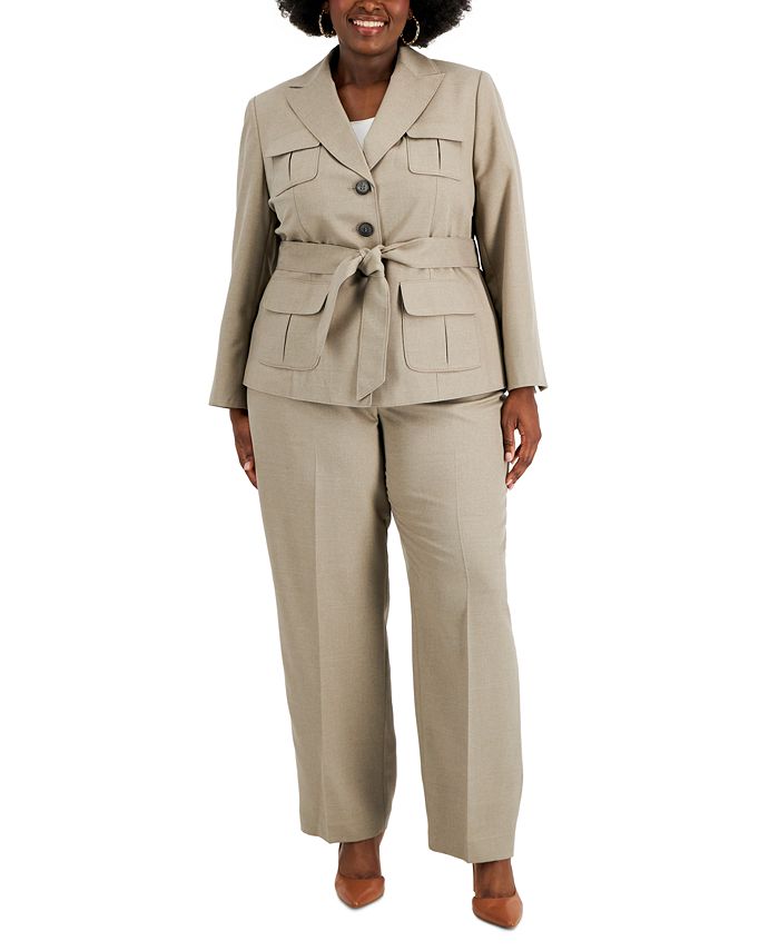 Le Suit Plus Size Belted Jacket Pantsuit - Macy's