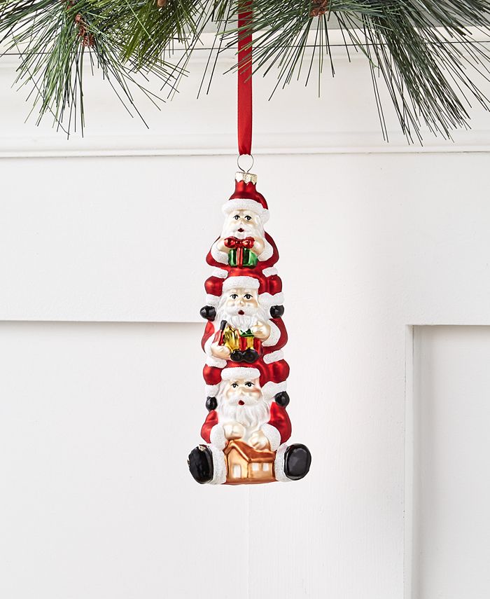 Holiday Lane Christmas Cheer 3Stack Santa Glass Ornament, Created for