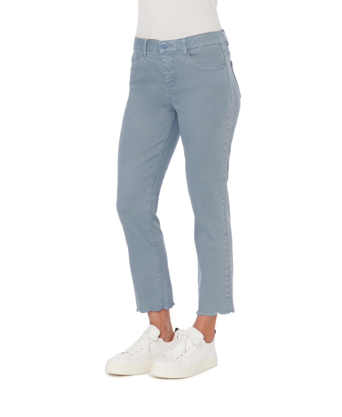  Women's Ab Solution High Rise Slim Straight Crop Jeans with Scallop Fray
