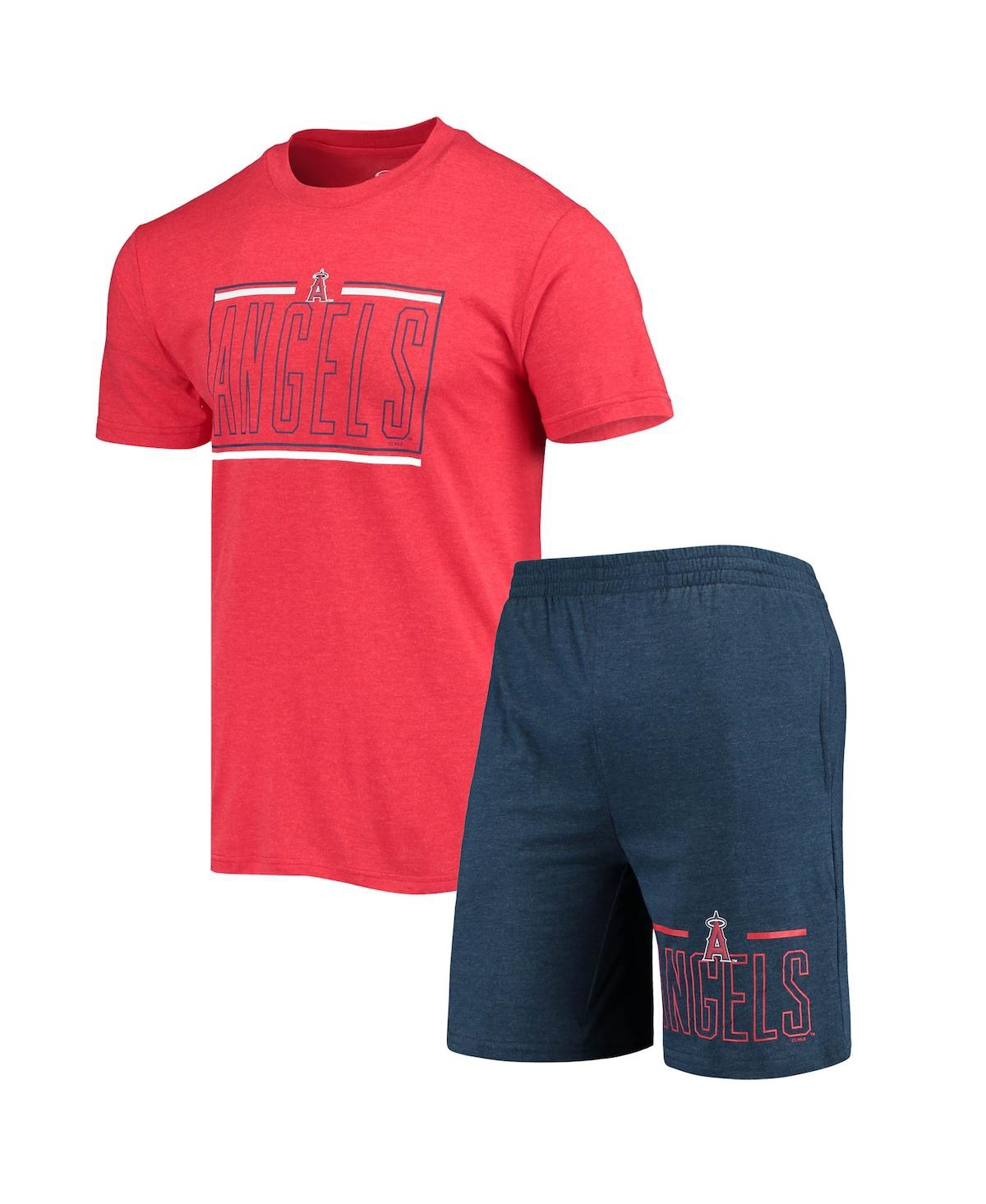 Shop Concepts Sport Men's  Navy And Red Los Angeles Angels Meter T-shirt And Shorts Sleep Set In Navy,red