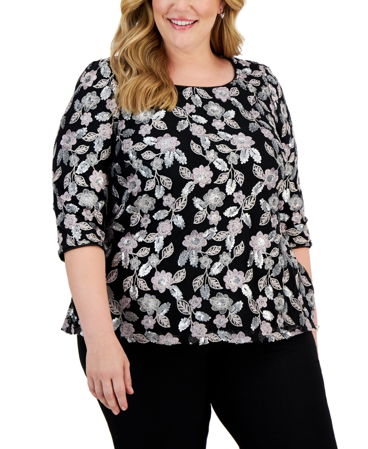 Alex Evenings Plus Size Embroidered Tunic In Black Multi