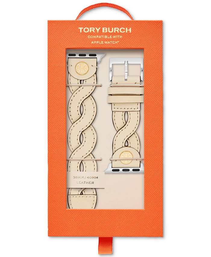 Tory Burch Braided Leather Apple Watch Band in Ivory, 38-41mm