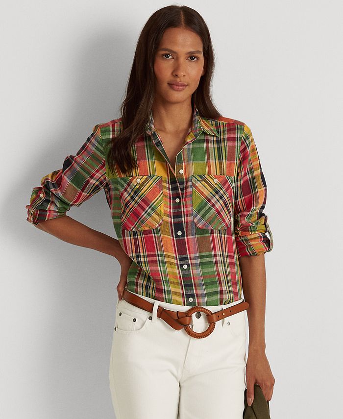 Lauren Ralph Lauren Plaid Linen Shirt & Reviews - Tops - Women - Macy's