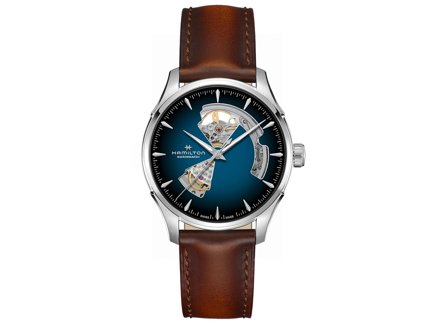 Мужские часы Hamilton Automatic Jazzmaster Open Heart Smoked Blue Stainless Steel Strap Watch 40mm — фото 1