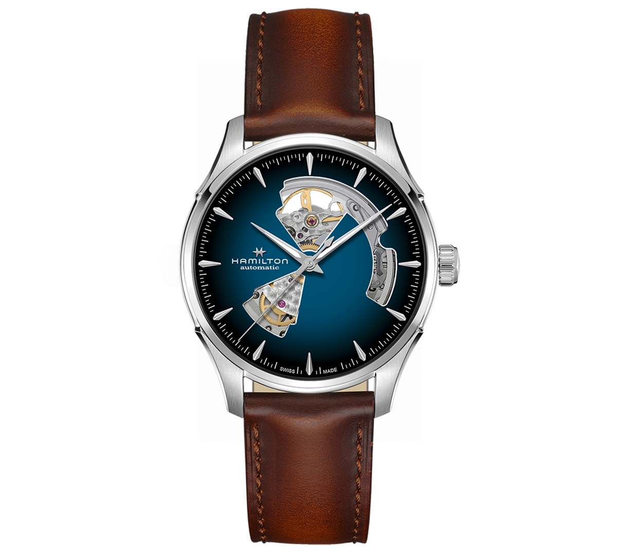Shop Hamilton Men's Automatic Jazzmaster Open Heart Smoked Blue Stainless Steel Strap Watch 40mm