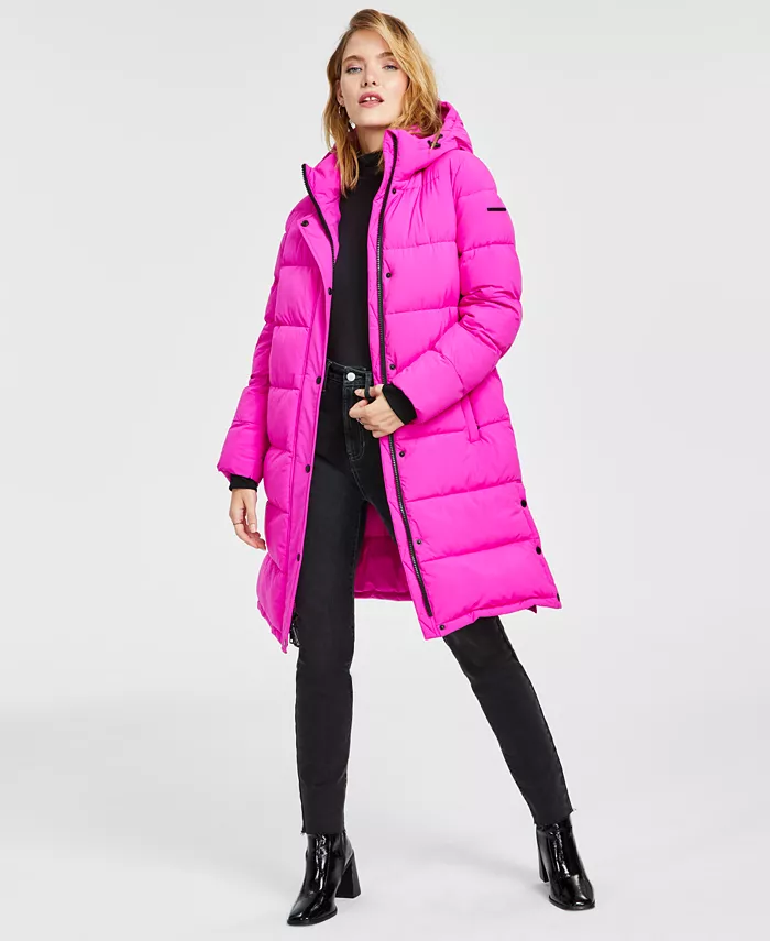 Tie dye puffer coat in blue and pink
