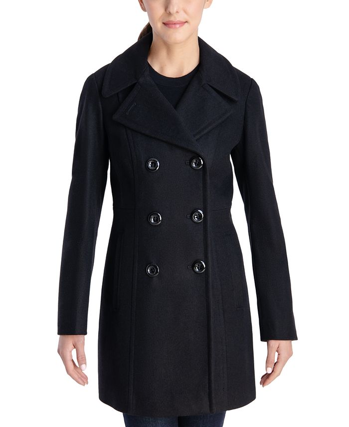 Anne Klein Women's Petite Double-Breasted Peacoat, Created for Macy's ...
