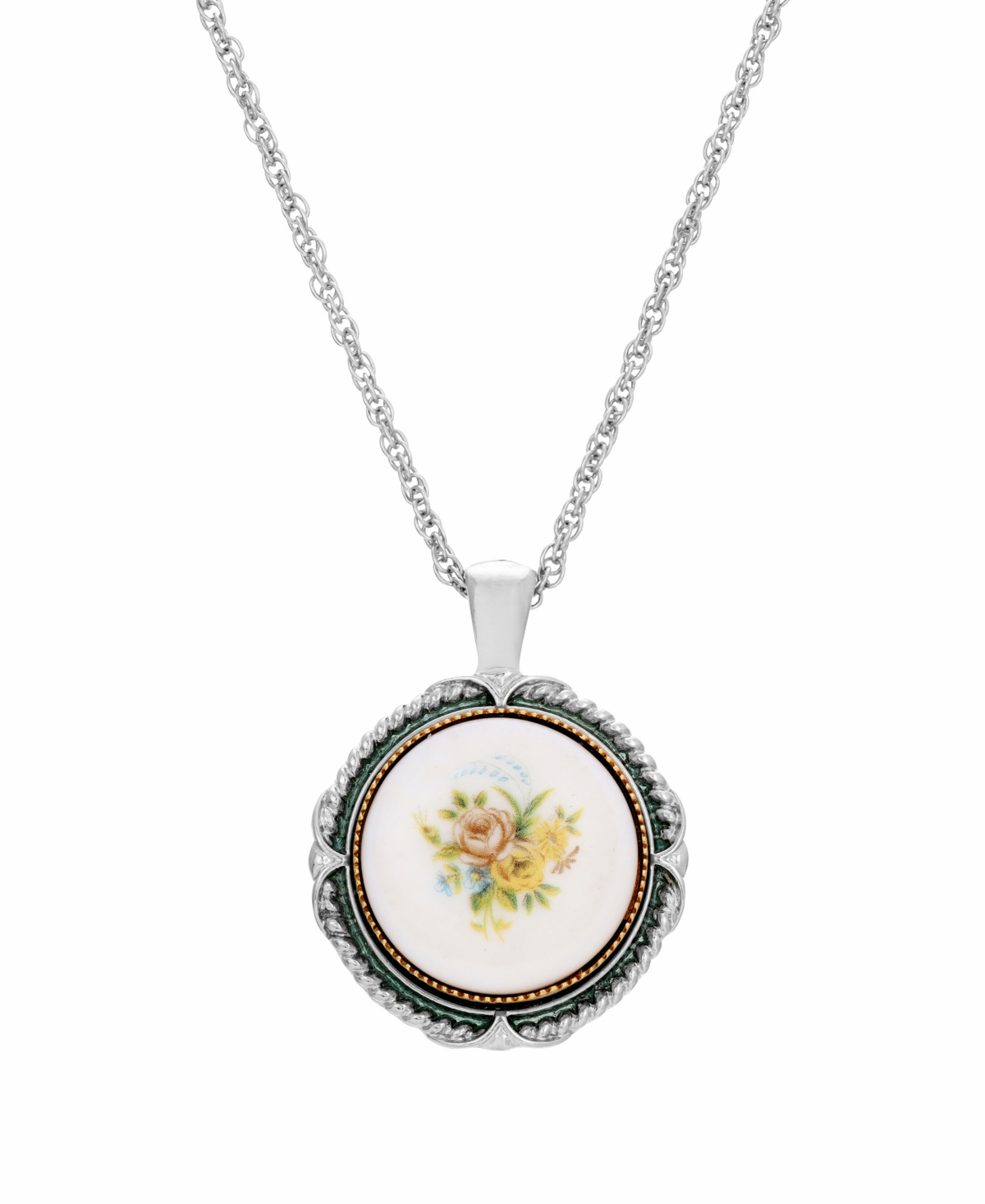2028 Women's Flower Round Stone Pendant Necklace In Yellow