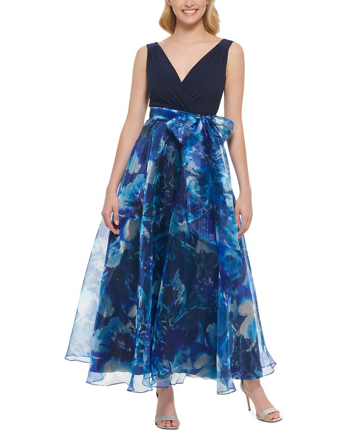 Eliza J Petite Tie Waist Organza Skirt Ball Gown Macy s