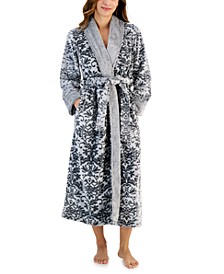 Women's Plush Long Floral Scroll Wrap Robe, Created for Macy's