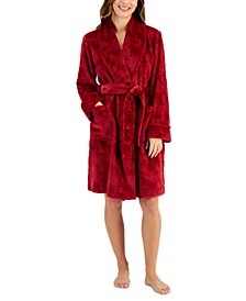 Women's Short Plush Floral Wrap Robe, Created for Macy's