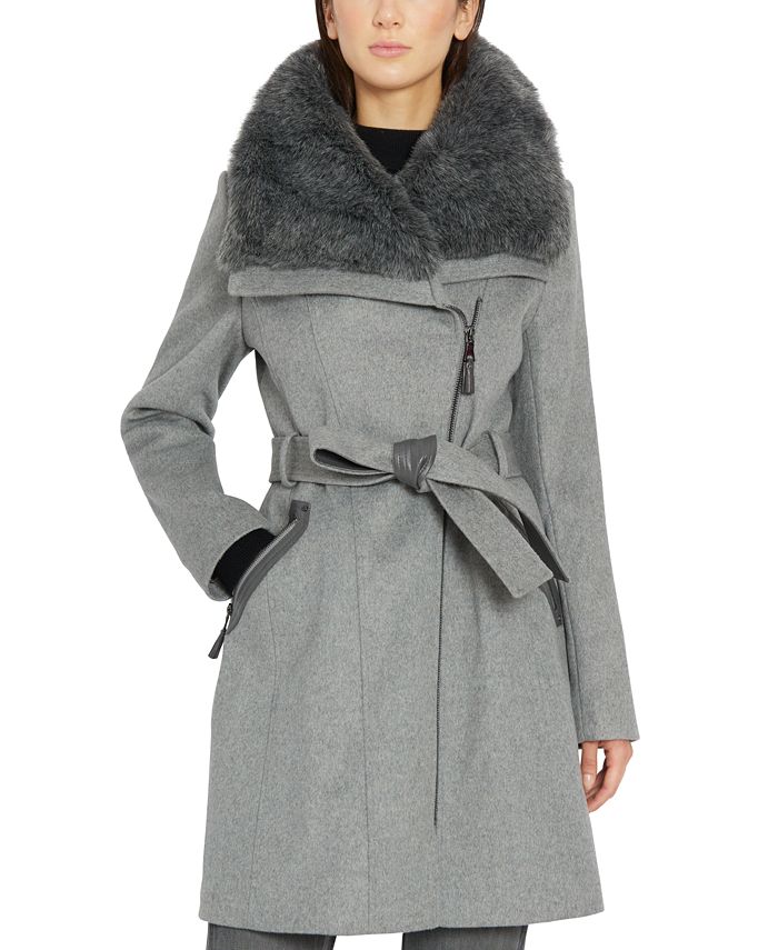 Via Spiga Women's Asymmetric Faux-Fur-Collar Wrap Coat, Created for ...