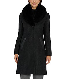 Women's Single-Breasted Faux-Fur-Collar Coat