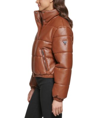 GUESS Women's Faux-Leather Puffer Coat 