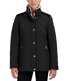 Women's Faux-Fur-Lined Hooded Quilted Coat
