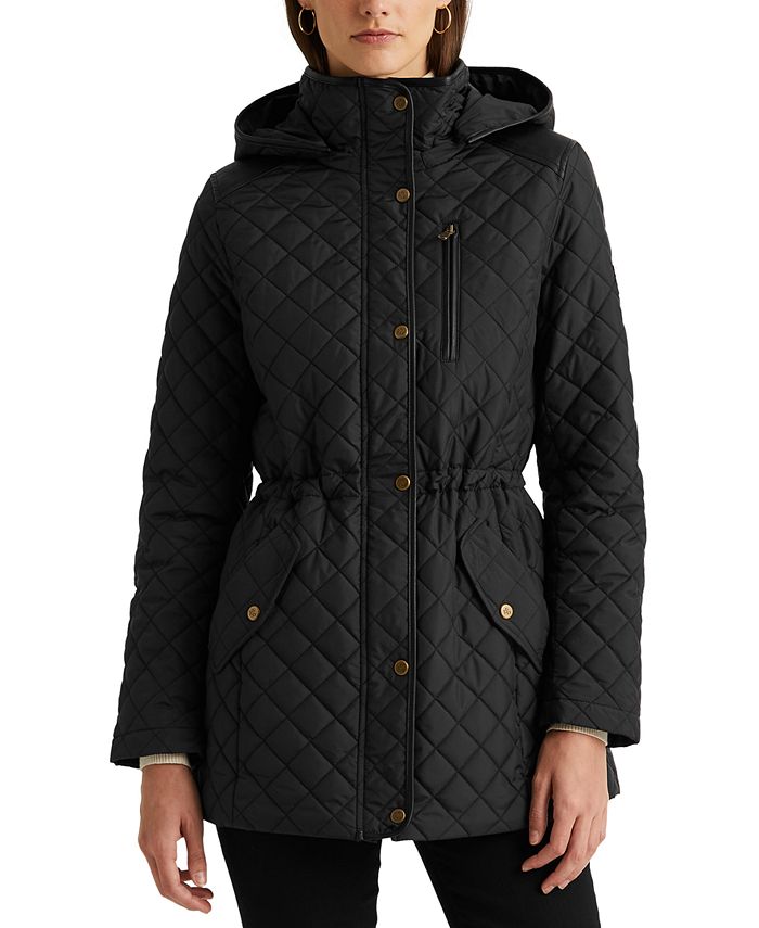 Lauren Ralph Lauren Petite Faux-Leather-Trim Hooded Anorak Quilted Coat ...