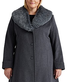Women's Plus Size Faux-Fur-Trim Walker Coat, Created for Macy's