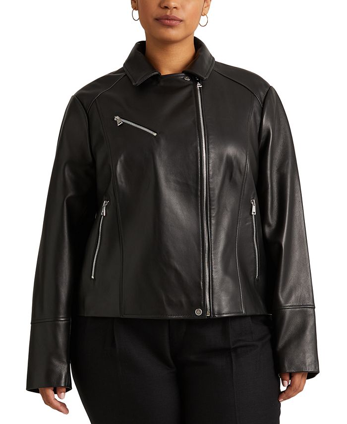 valg Bortset konstant Lauren Ralph Lauren Women's Plus Size Asymmetric Leather Moto Jacket &  Reviews - Coats & Jackets - Plus Sizes - Macy's