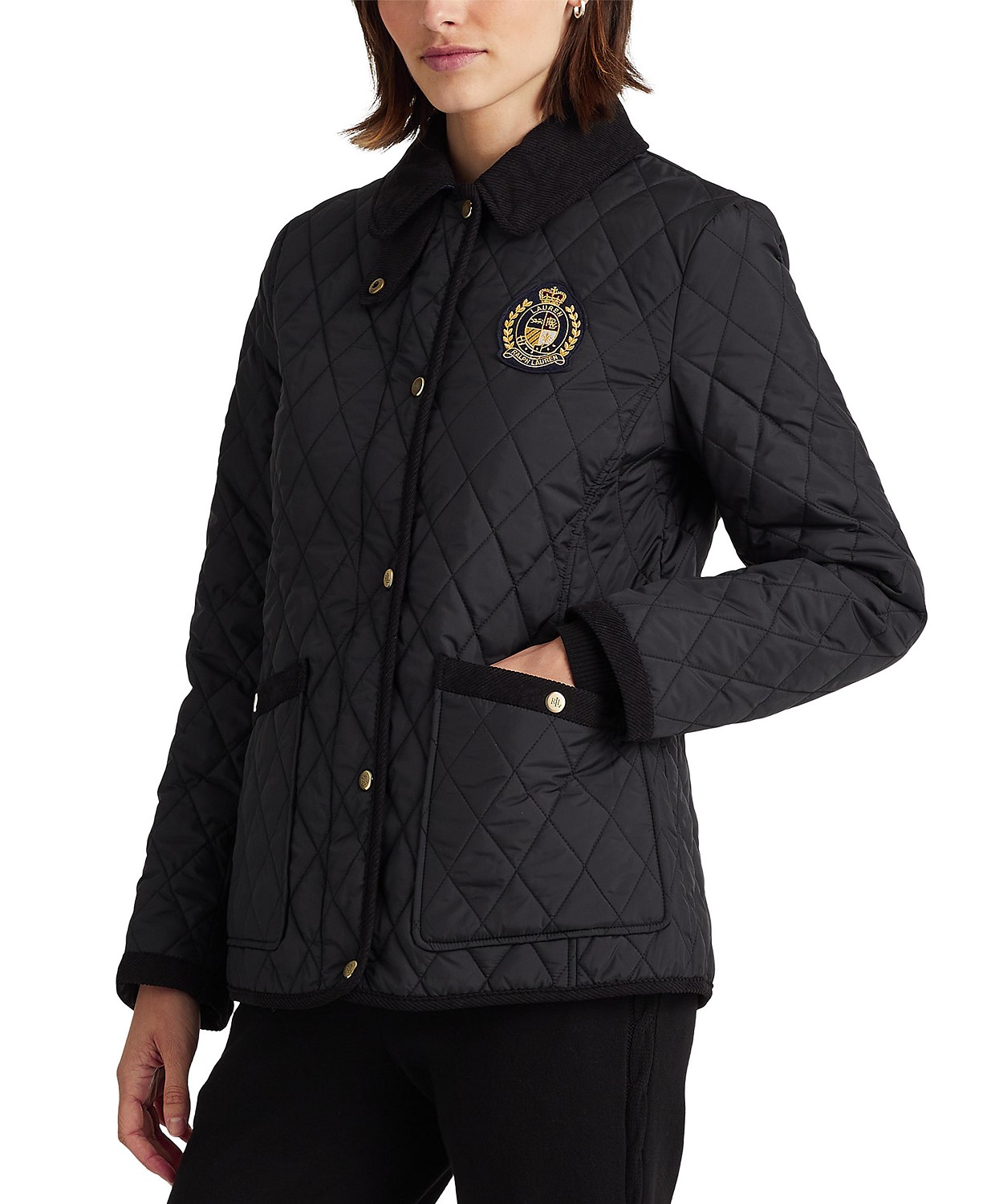 Womens Corduroy Collar Crest Quilted Coat