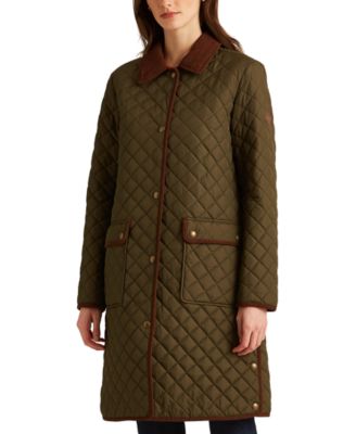 로렌 랄프로렌 Lauren Ralph Lauren Womens Corduroy-Trim Quilted Coat