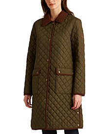 Plus Size Corduroy Trimmed Quilted Coat, Created for Macy's 