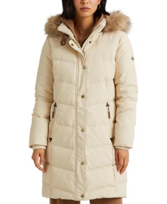 Faux-Fur-Trim Hooded Down Puffer Coat 