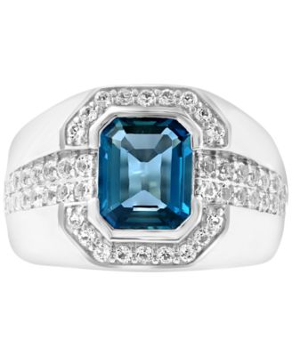 EFFY&reg; Men's London Blue Topaz (4-3/8 ct. t.w.) & White Topaz (1/2 ct. t.w.) Ring in Sterling Silver
