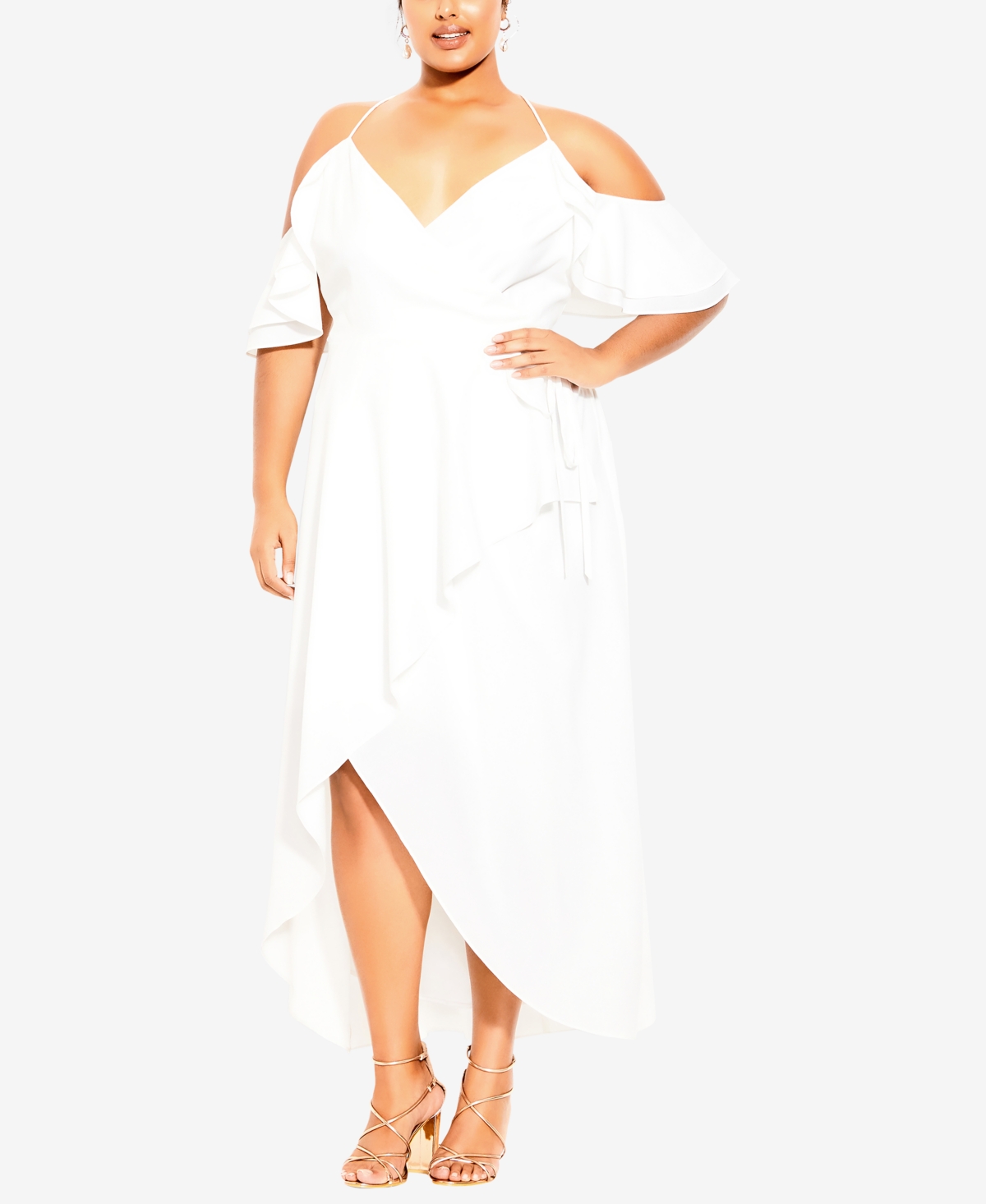 City Chic Trendy Plus Size Elegant Deep V-neck Maxi Dress In Ivory |  ModeSens