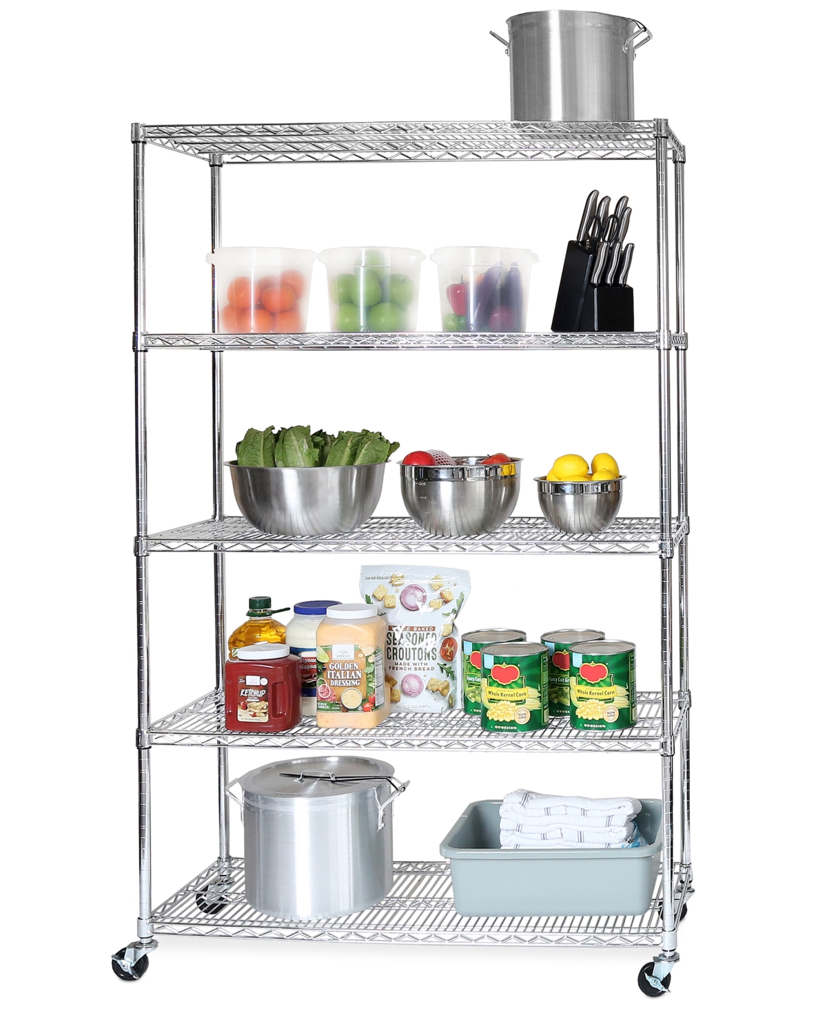 Seville Classics Commercial-grade 5-tier Nsf-certified Steel Wire Wheeled Shelving In Chrome