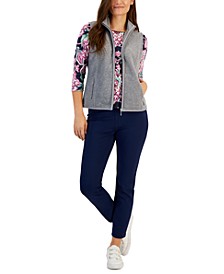 Petite Princess-Seam Zeroproof Zip-Front Vest, Floral 3/4-Sleeve Top & Comfort Pull-On Pants, Created for Macy's