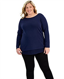 Plus Size Cotton Lace-Hem Top, Created for Macy's