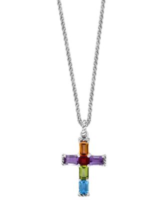 EFFY Collection - Multi-Gemstone Cross 18" Pendant Necklace (5-1/10 ct. t.w.) in Sterling Silver