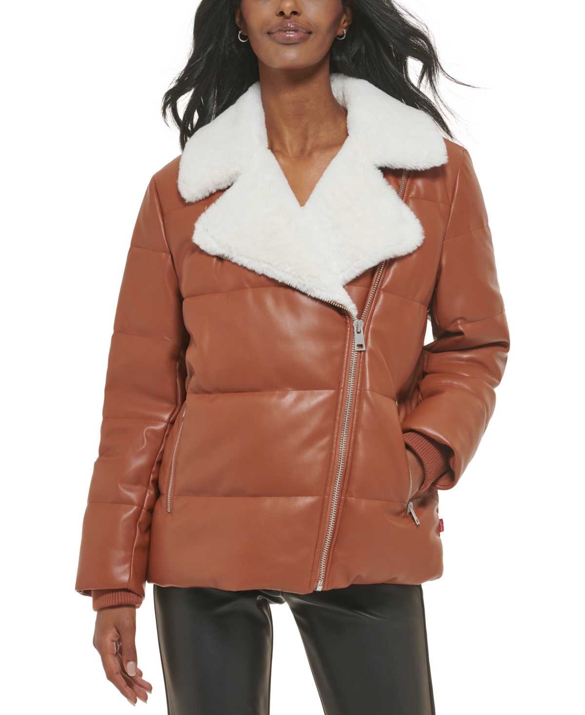 Levi's Faux-leather Puffer Moto Jacket In Camel | ModeSens