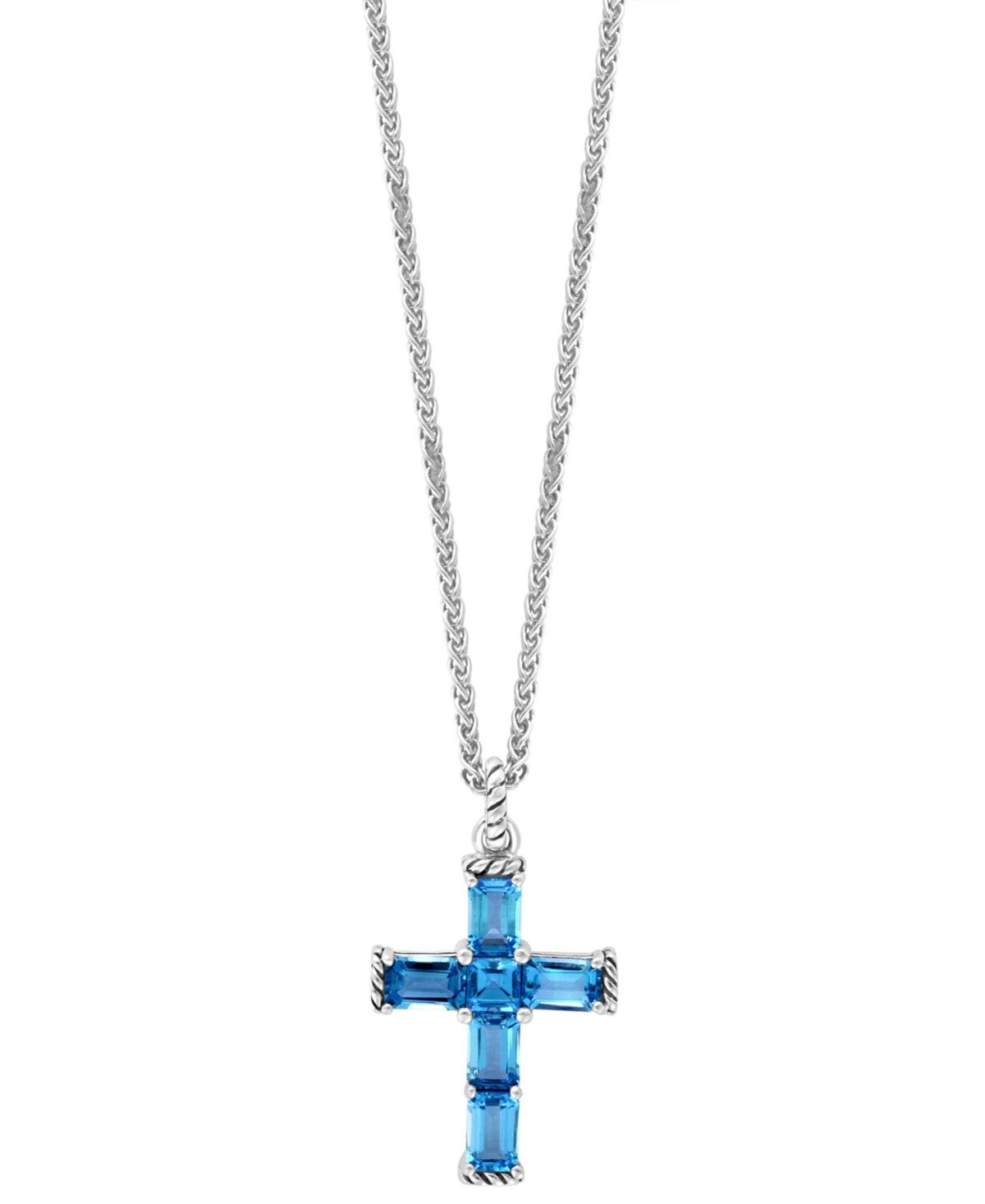 Effy Blue Topaz Cross 18" Pendant Necklace (5 ct. t.w.) in Sterling Silver - Blue Topaz