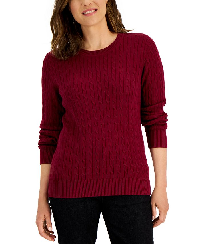 Karen Scott Women's Cotton Crewneck Cable Sweater, Created for