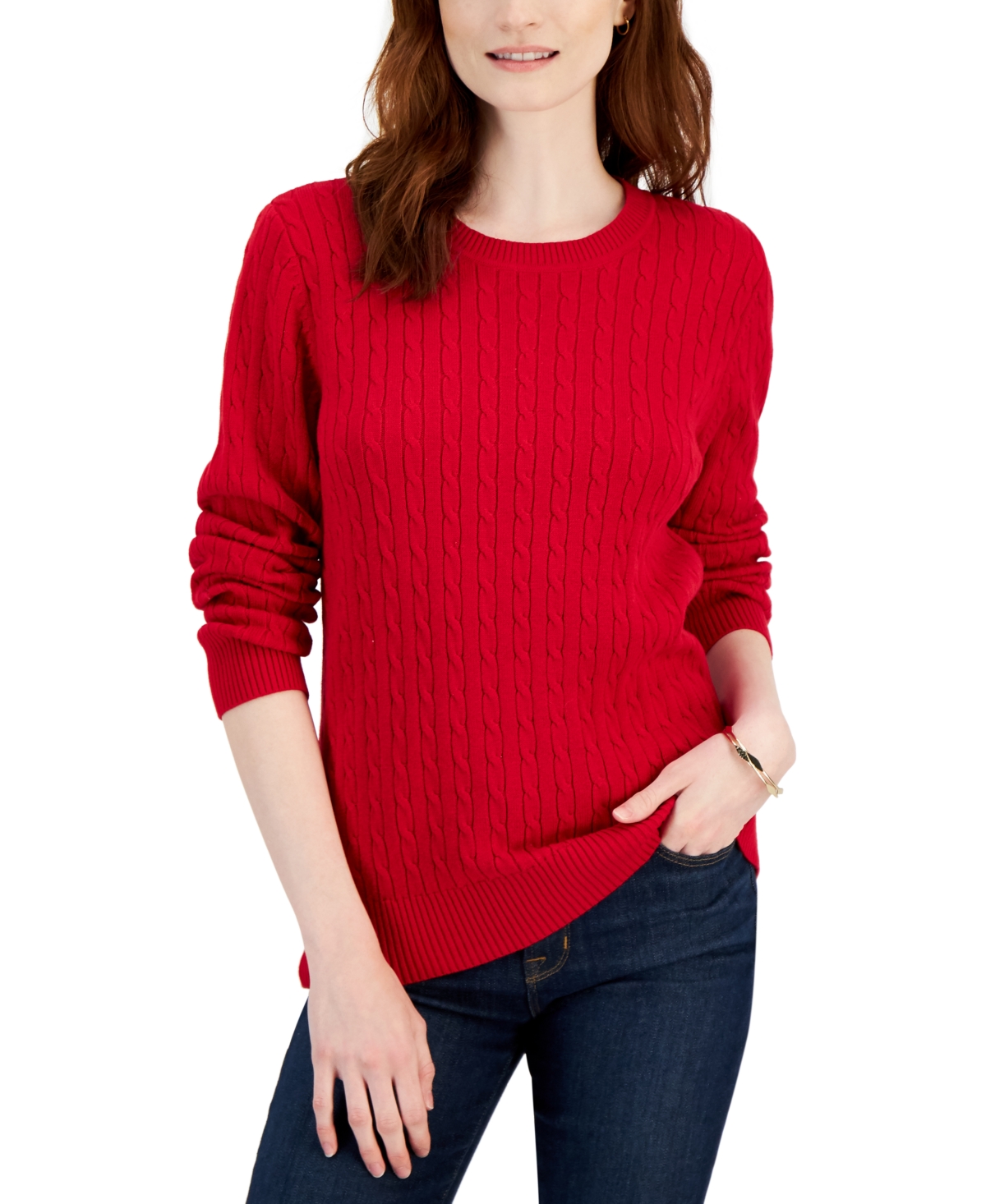 Karen Scott Women s Cotton Crewneck Cable Sweater Created for
