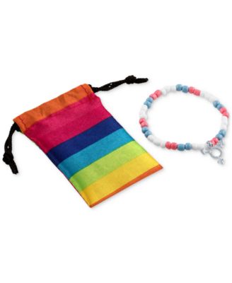 Diamond Accent & Resin Bead Pride Symbol Stretch Bracelet in Sterling Silver