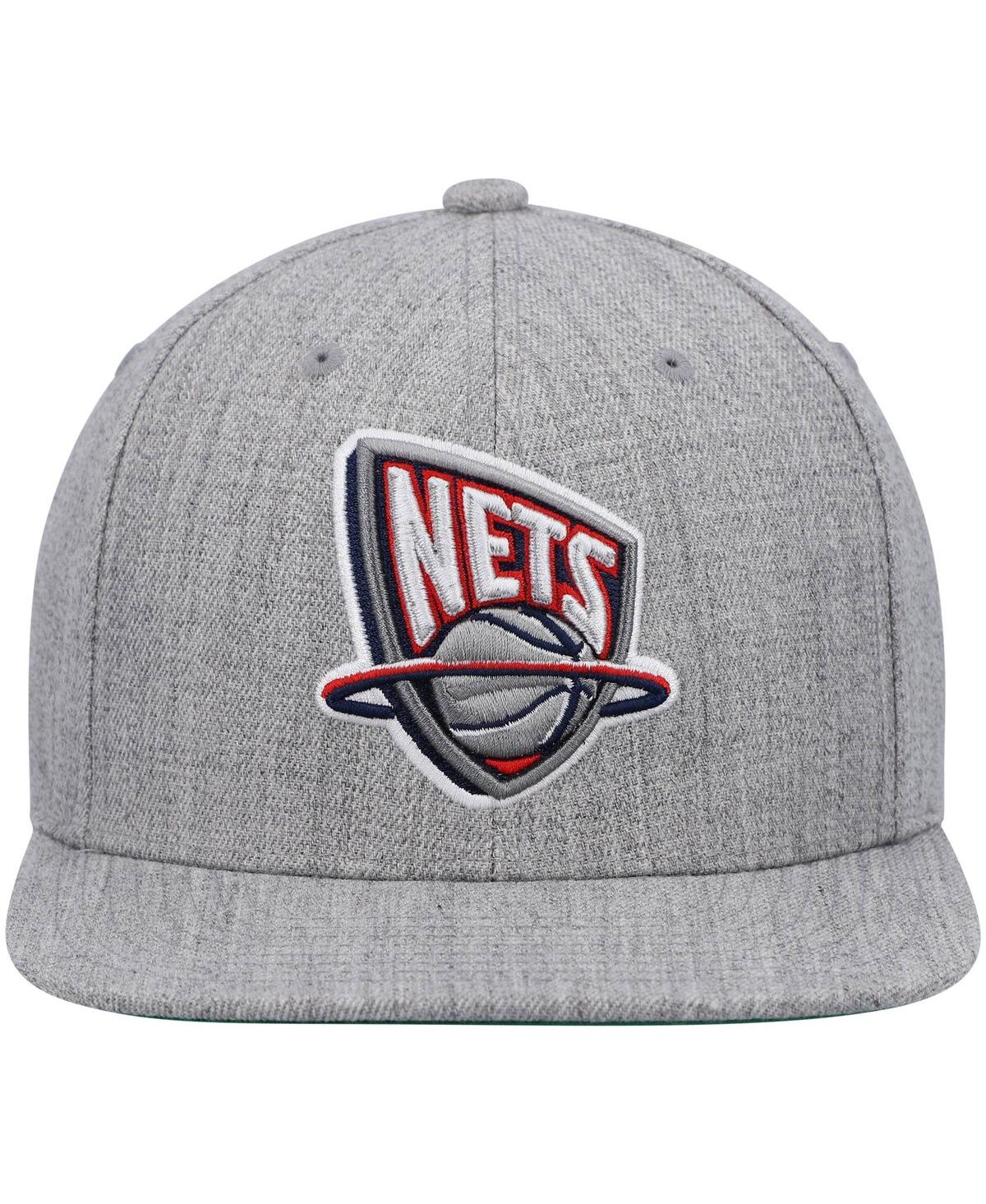 Shop Mitchell & Ness Men's  Heathered Gray New Jersey Nets Hardwood Classics Team 2.0 Snapback Hat