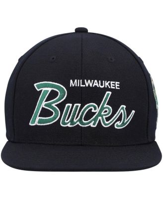 Men's Black Milwaukee Bucks Hardwood Classics Script 2.0 Snapback Hat