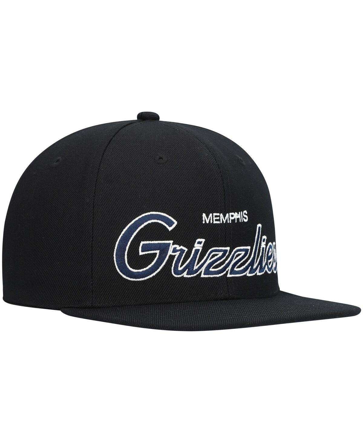 Mitchell & Ness Men's  Black Memphis Grizzlies Hardwood Classics Script 2.0 Snapback Hat In Black